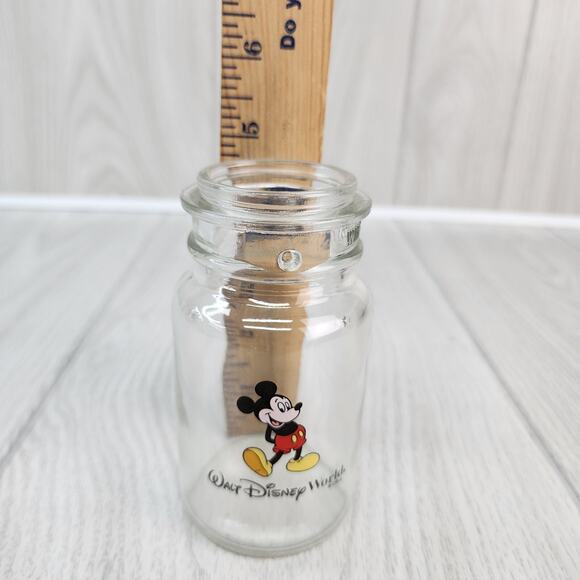Vintage Walt Disney Mickey Mouse Clear Glass Jar 5" Pencil Holder Flower Vase - Picture 7 of 7